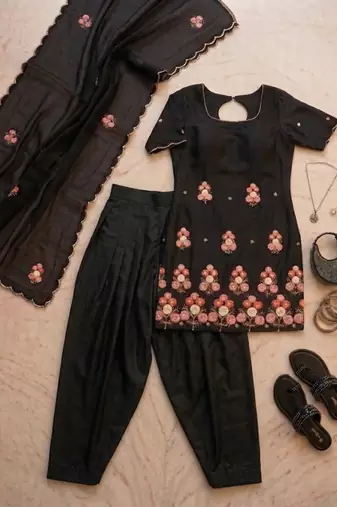 Black floral embellished FARSHI SALWAR KAMEEZ SET