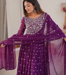 Purple Color Embroidery With Sequin & Thread Detailing Work Faux Georgette Kurti Bottom Set