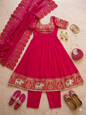 Red gota patti anarkali suit 4