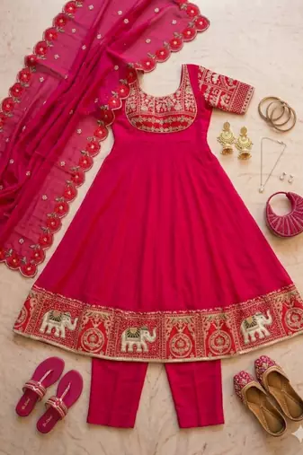 Red gota patti anarkali suit