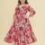 Pink floral print cotton fabric tiered a-line casual girls dress