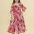 Pink floral print cotton fabric tiered a-line casual girls dress