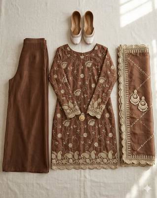Brown floral embroidered salwar kameez 5