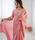 Pink Color Fancy Lace Work At Border Fendy Silk Ready To Wear Saree