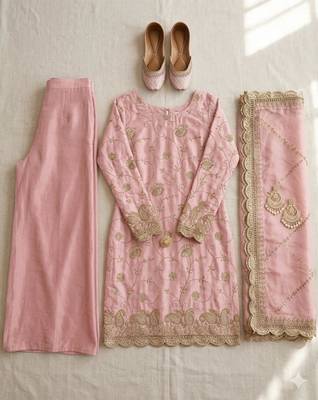 Pink embroidered festive suit 5