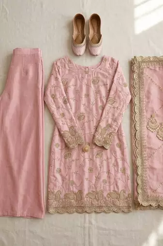 Pink embroidered festive suit
