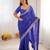Navy Blue Color Thread & Sequins Embroidery With Badhani Print Work Faux Georgette Saree