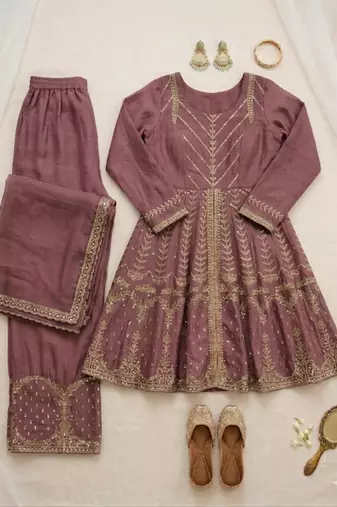 onion pink silk blend embroidered palazzo set