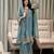 Teal blue embroidered silk suit