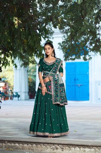 Navyblue Vichitra Silk Embroidered Work Wedding Lehenga Choli