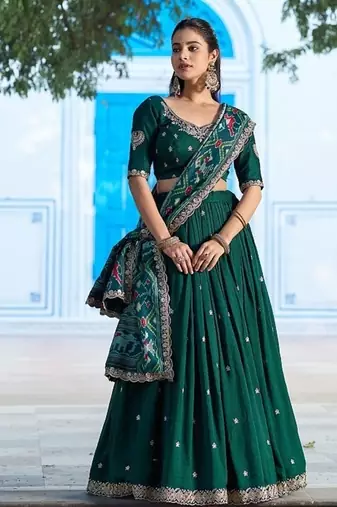 Navyblue Vichitra Silk Embroidered Work Wedding Lehenga Choli