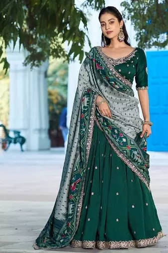 Navyblue Vichitra Silk Embroidered Work Wedding Lehenga Choli