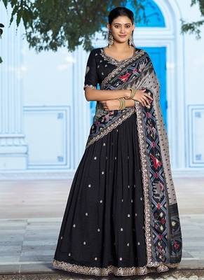 Navyblue Vichitra Silk Embroidered Work Wedding Lehenga Choli 1