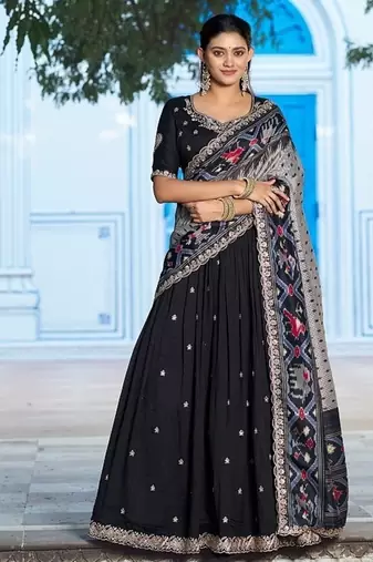 Navyblue Vichitra Silk Embroidered Work Wedding Lehenga Choli