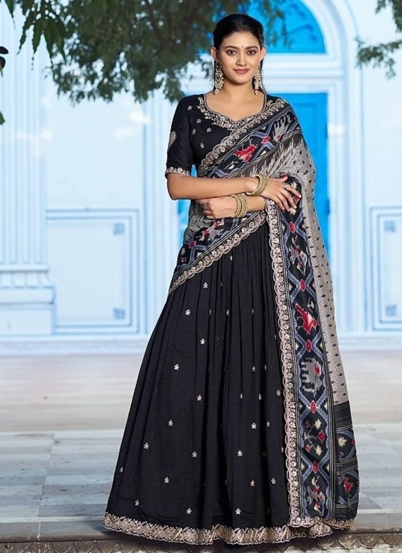 Navyblue Vichitra Silk Embroidered Work Wedding Lehenga Choli