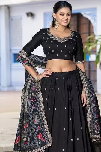 Navyblue Vichitra Silk Embroidered Work Wedding Lehenga Choli