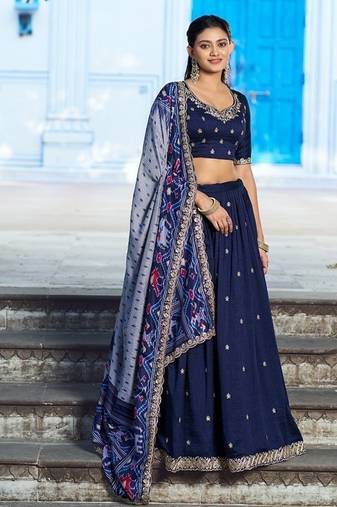 Navyblue Vichitra Silk Embroidered Work Wedding Lehenga Choli