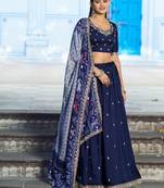 Navyblue Vichitra Silk Embroidered Work Wedding Lehenga Choli