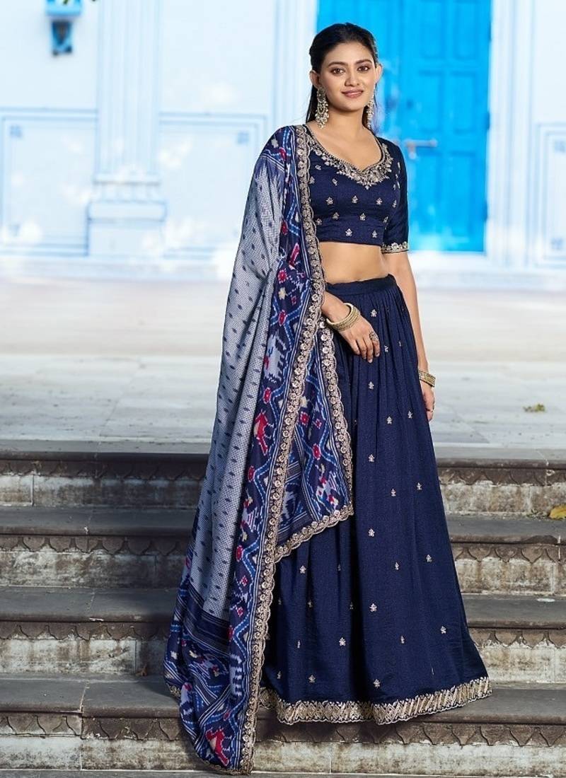 Navyblue Vichitra Silk Embroidered Work Wedding Lehenga Choli