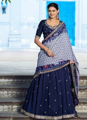 Navyblue Vichitra Silk Embroidered Work Wedding Lehenga Choli 2