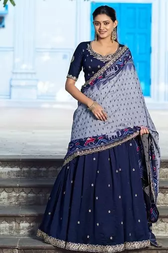 Navyblue Vichitra Silk Embroidered Work Wedding Lehenga Choli