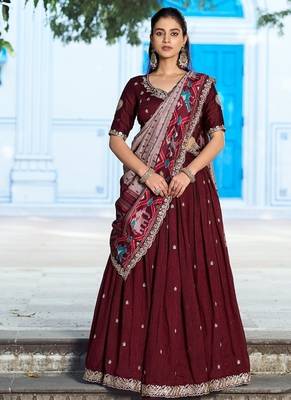 Navyblue Vichitra Silk Embroidered Work Wedding Lehenga Choli 1