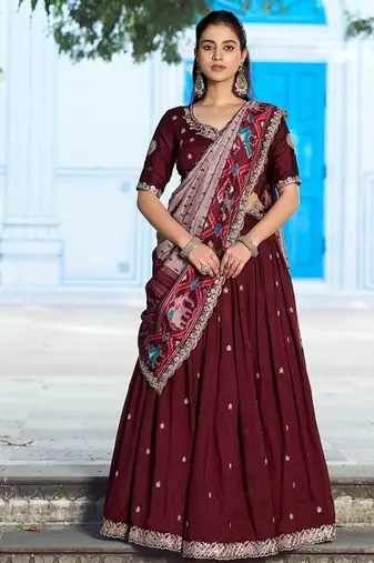 Navyblue Vichitra Silk Embroidered Work Wedding Lehenga Choli