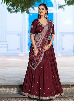 Navyblue Vichitra Silk Embroidered Work Wedding Lehenga Choli 2