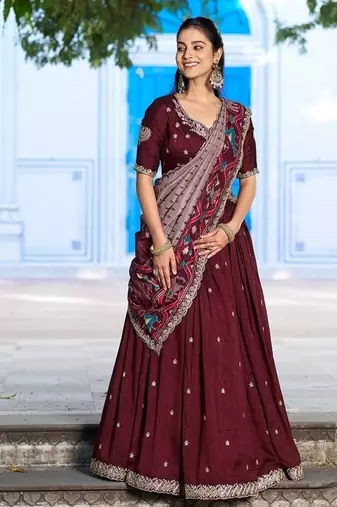 Navyblue Vichitra Silk Embroidered Work Wedding Lehenga Choli