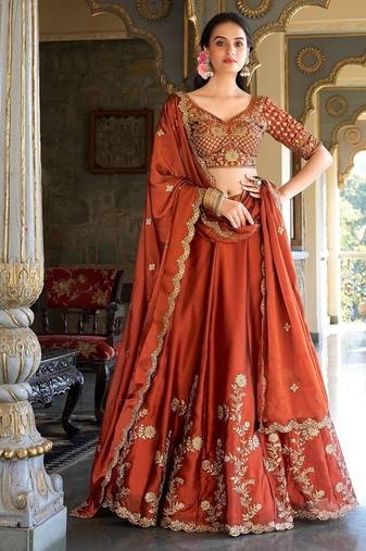 Orange Rangoli Silk Embroidered Work Wedding Lehenga Choli