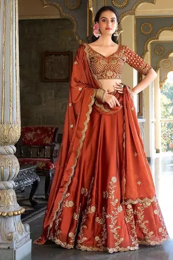 Orange Rangoli Silk Embroidered Work Wedding Lehenga Choli
