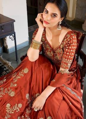 Orange Rangoli Silk Embroidered Work Wedding Lehenga Choli 3