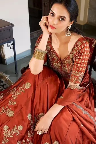 Orange Rangoli Silk Embroidered Work Wedding Lehenga Choli