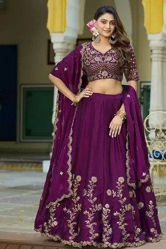 Wine Rangoli Silk Embroidered Work Wedding Lehenga Choli