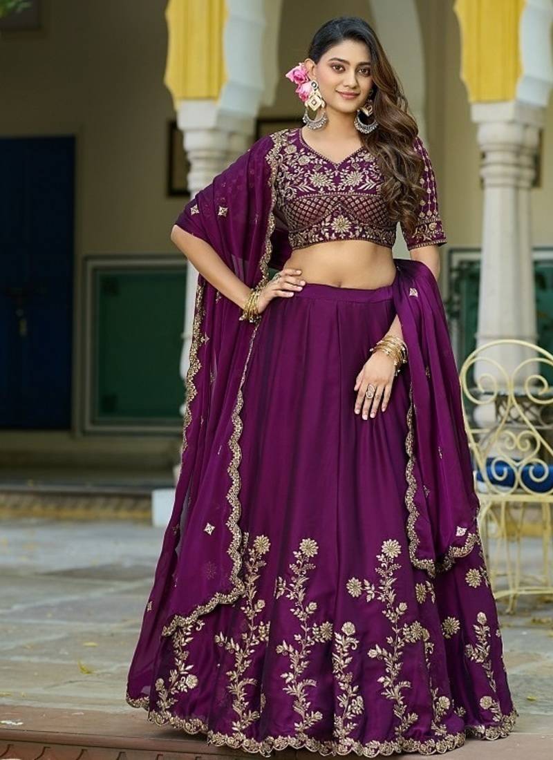 Wine Rangoli Silk Embroidered Work Wedding Lehenga Choli