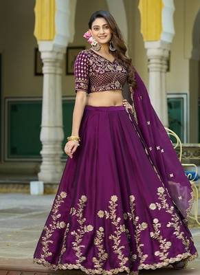 Wine Rangoli Silk Embroidered Work Wedding Lehenga Choli 2