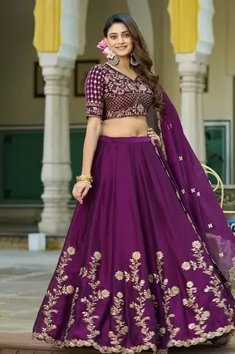 Wine Rangoli Silk Embroidered Work Wedding Lehenga Choli