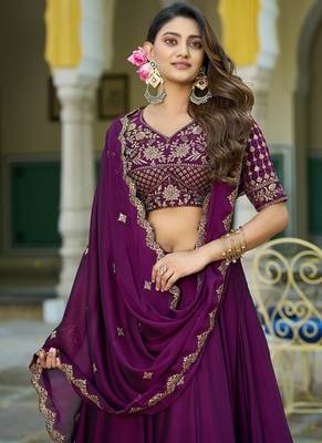 Wine Rangoli Silk Embroidered Work Wedding Lehenga Choli 3