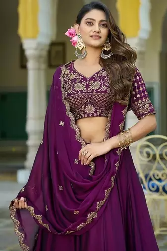 Wine Rangoli Silk Embroidered Work Wedding Lehenga Choli