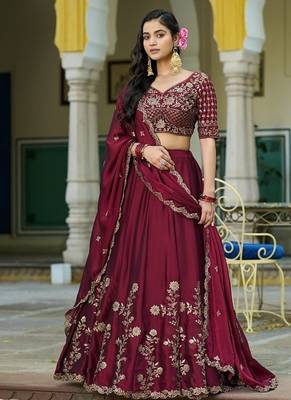 Maroon Rangoli Silk Embroidered Work Wedding Lehenga Choli 1