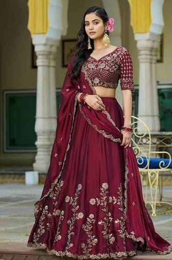 Maroon Rangoli Silk Embroidered Work Wedding Lehenga Choli
