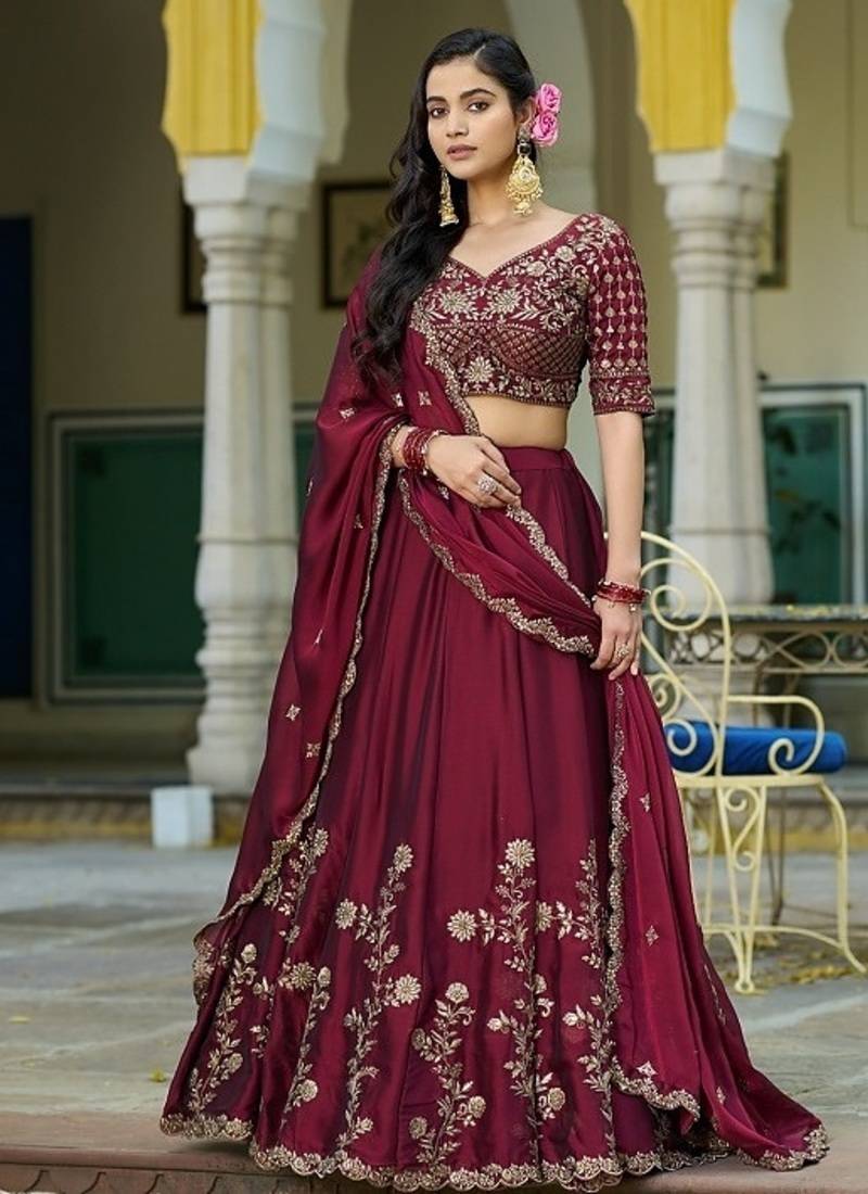 Maroon Rangoli Silk Embroidered Work Wedding Lehenga Choli