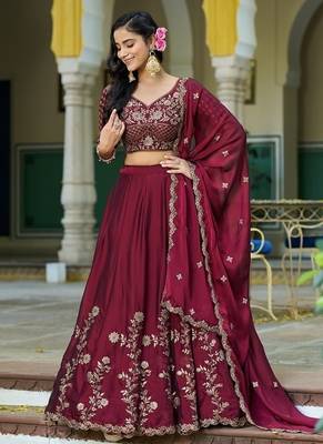Maroon Rangoli Silk Embroidered Work Wedding Lehenga Choli 3