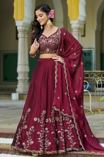 Maroon Rangoli Silk Embroidered Work Wedding Lehenga Choli