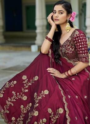 Maroon Rangoli Silk Embroidered Work Wedding Lehenga Choli 4