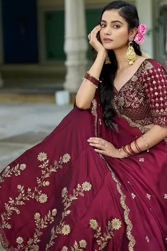 Maroon Rangoli Silk Embroidered Work Wedding Lehenga Choli