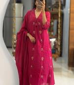 WOMEN COTTON EMBROIDERY A-LINE KURTA WITH PANT AND DUPATTA 