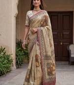 Cream Color Dori With Printed Work Silk Blend Saree