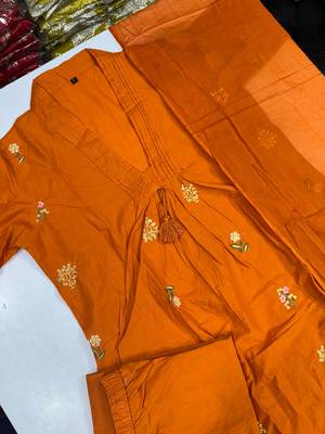 WOMEN PURE COTTON EMBROIDERY A-LINE KURTA WITH PANT AND DUPATTA  3