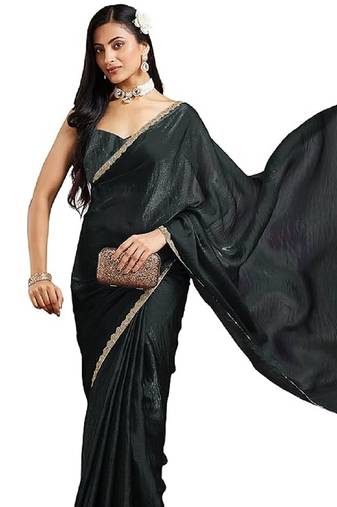 Black color fendy chiffon saree with running blouse